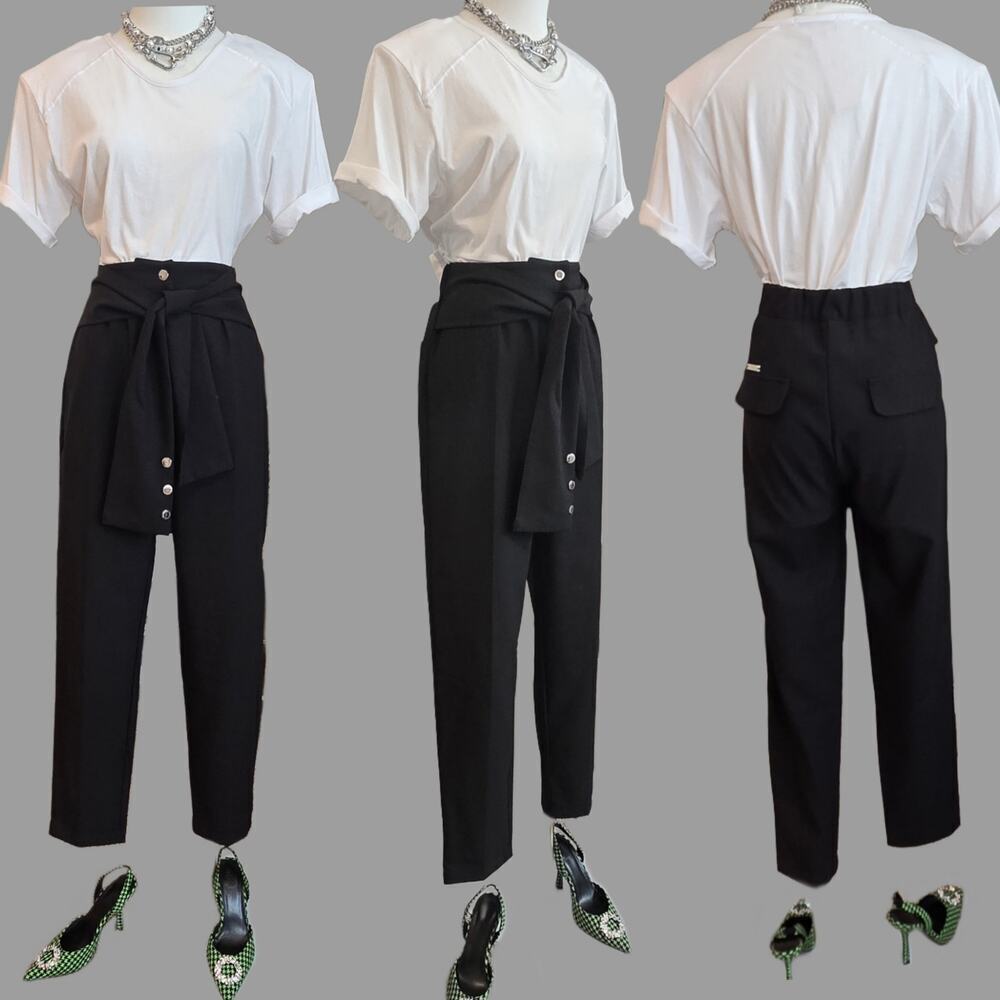 Maniere De Voir Black High Waist Tie Wrap  Pants NWT Sz US10